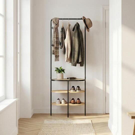 Portant d'entrée rond métal et bois 60x180cm 