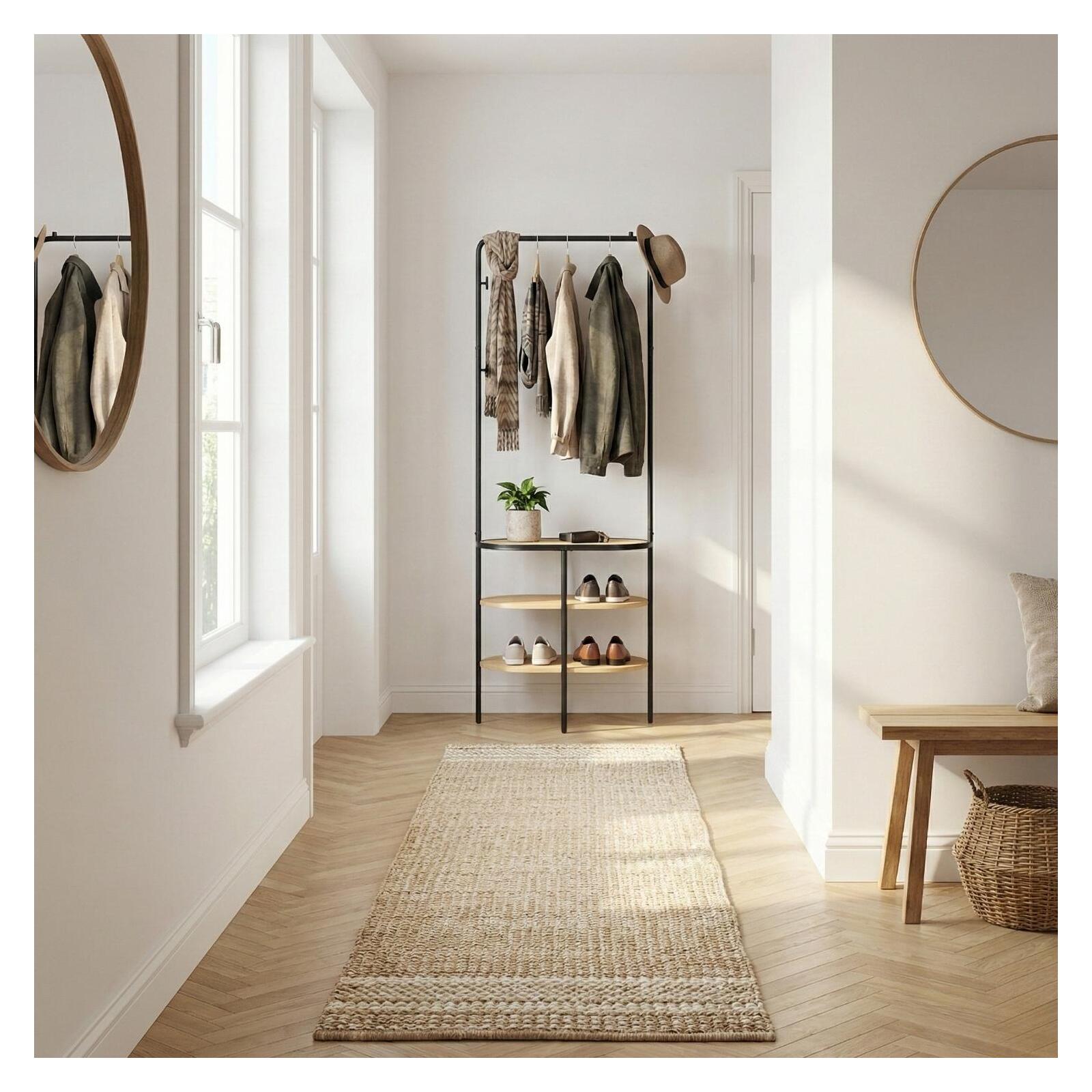 Portant d'entrée rond métal et bois 60x180cm 