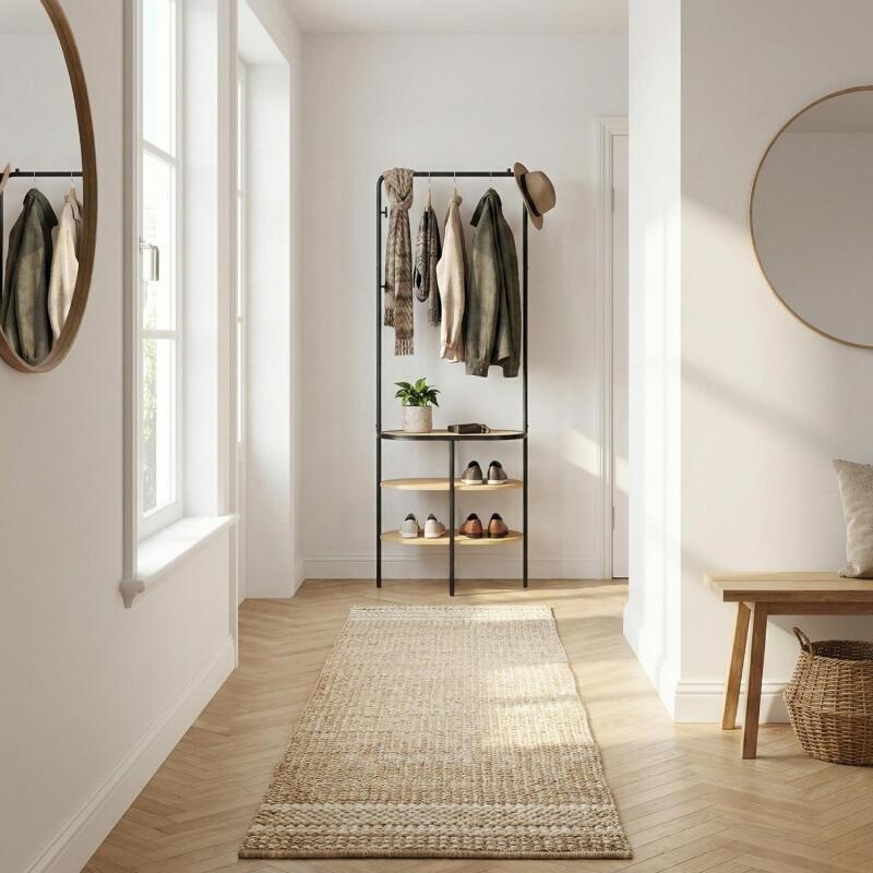 Portant d'entrée rond métal et bois 60x180cm 