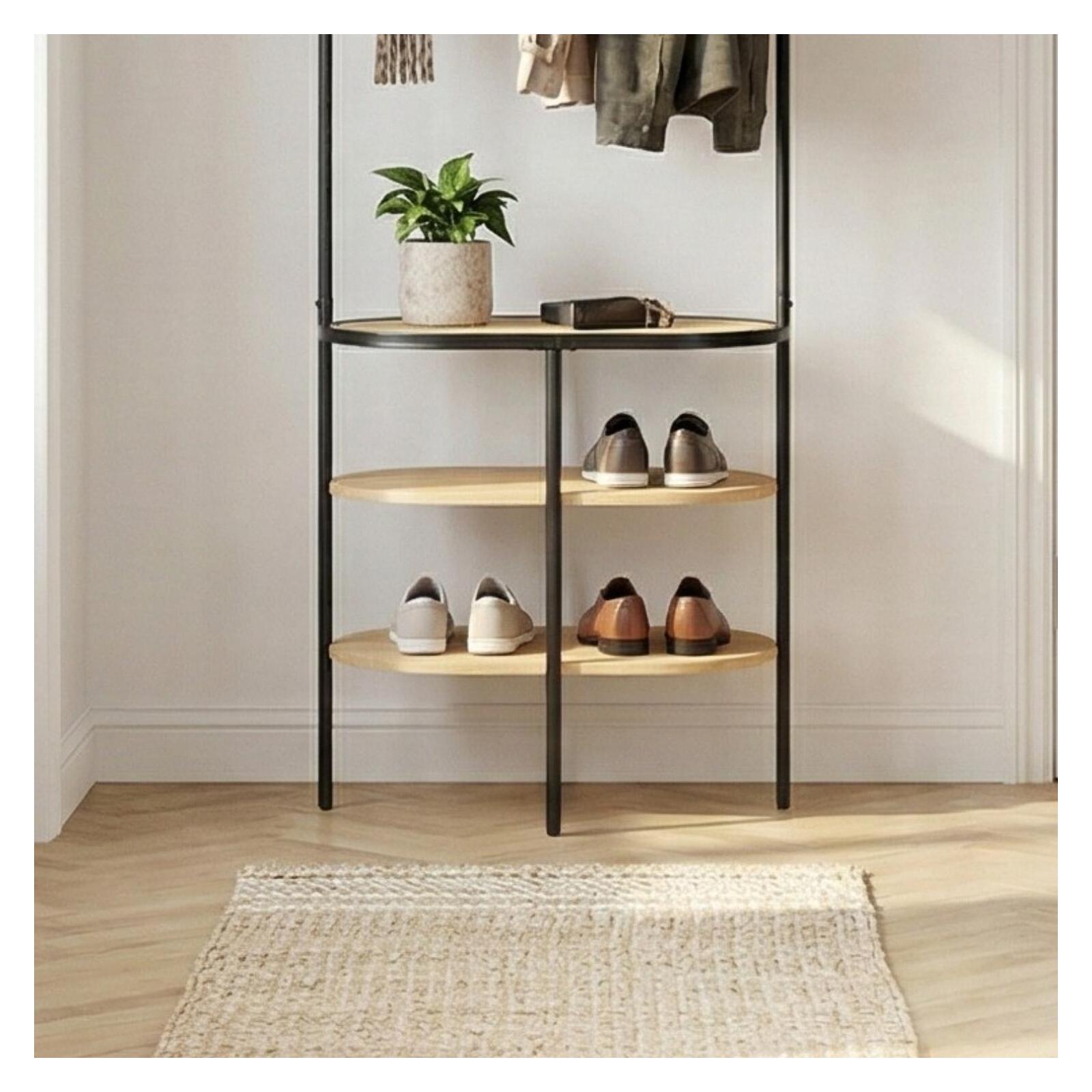 Portant d'entrée rond métal et bois 60x180cm 