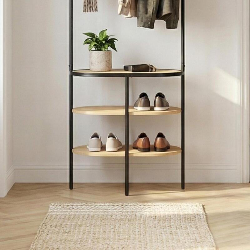 Portant d'entrée rond métal et bois 60x180cm 