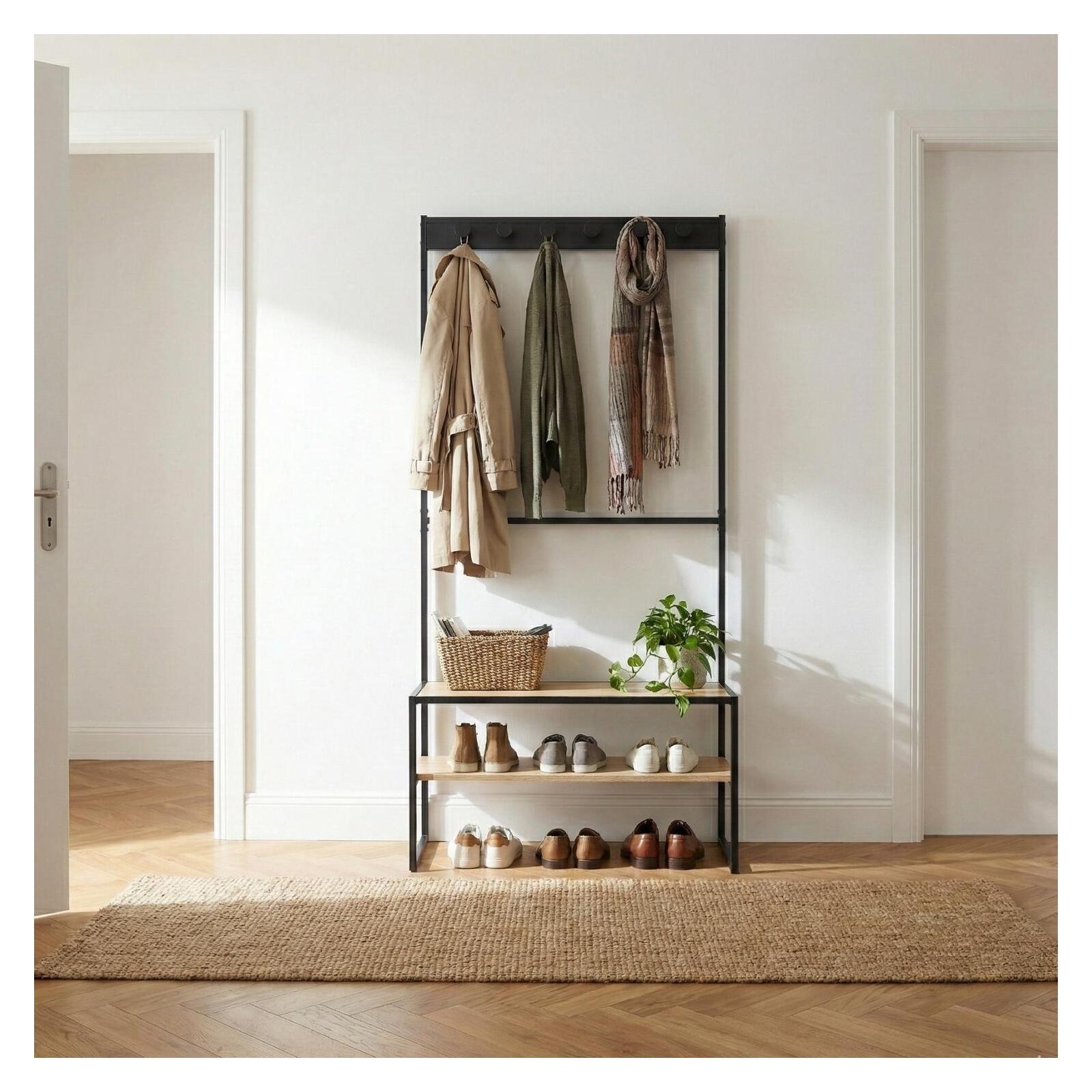 Portant d'entrée bois et métal 90x180cm - avec banc intégré