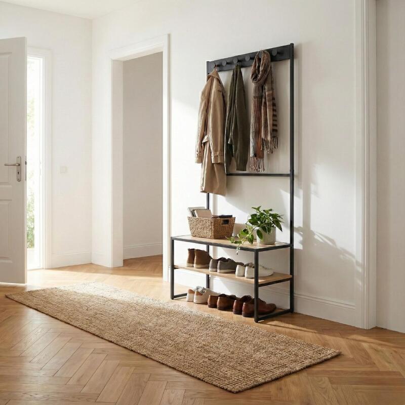 Portant d'entrée bois et métal 90x180cm - avec banc intégré