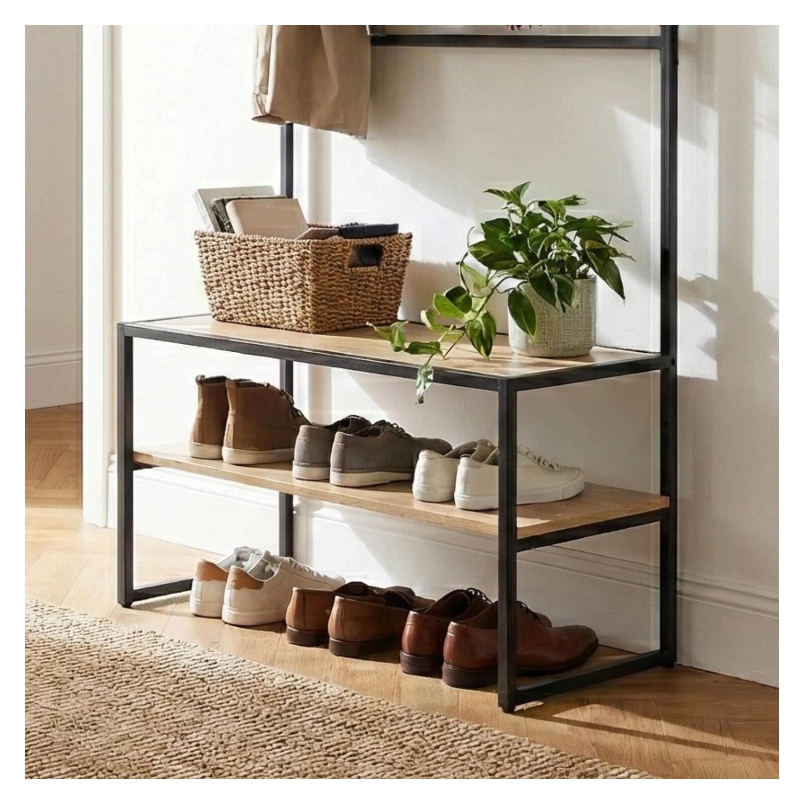 Portant d'entrée bois et métal 90x180cm - avec banc intégré