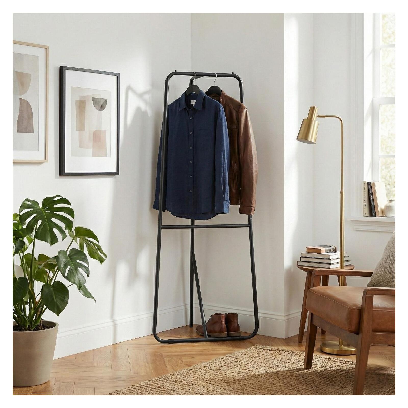 Portant vêtements d'angle en métal gris tubulaire 72x170cm