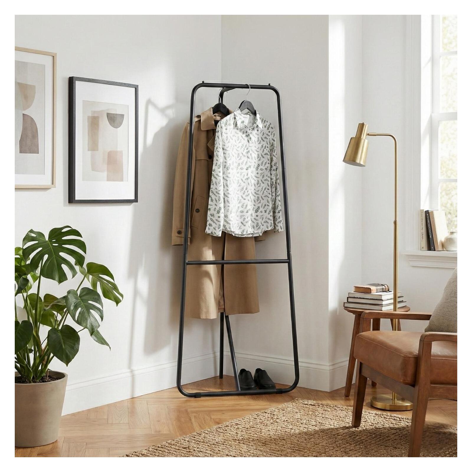 Portant vêtements d'angle en métal gris tubulaire 72x170cm