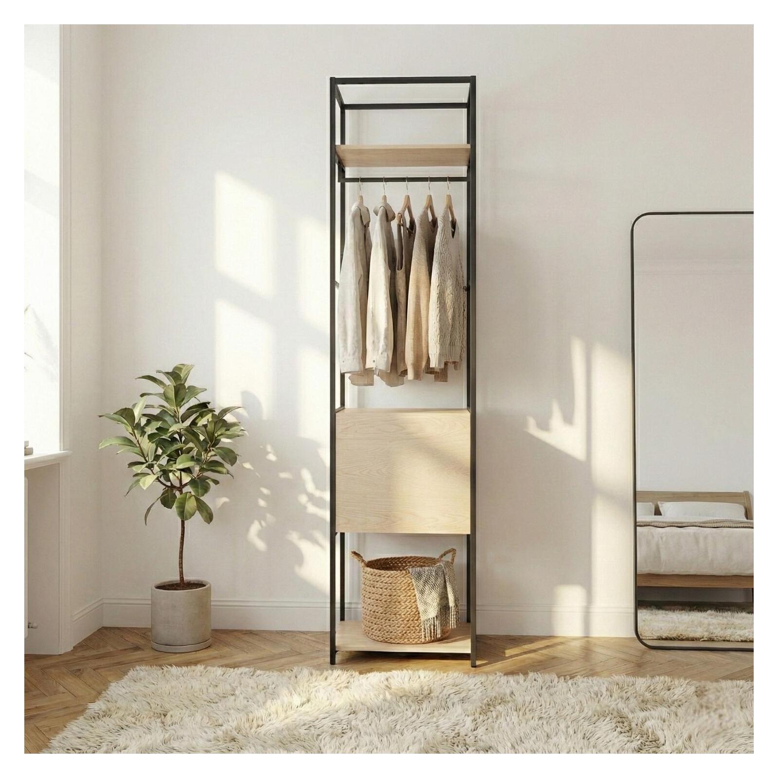 Portant vêtements en bois et métal noir 50x200cm - rangement fermé