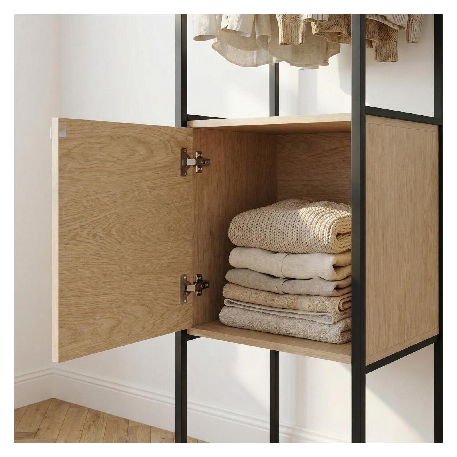 Portant vêtements en bois et métal noir 50x200cm - rangement fermé