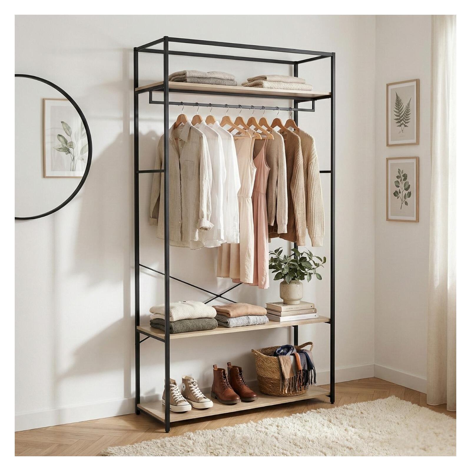 Portant vêtements en bois et métal 110x200cm