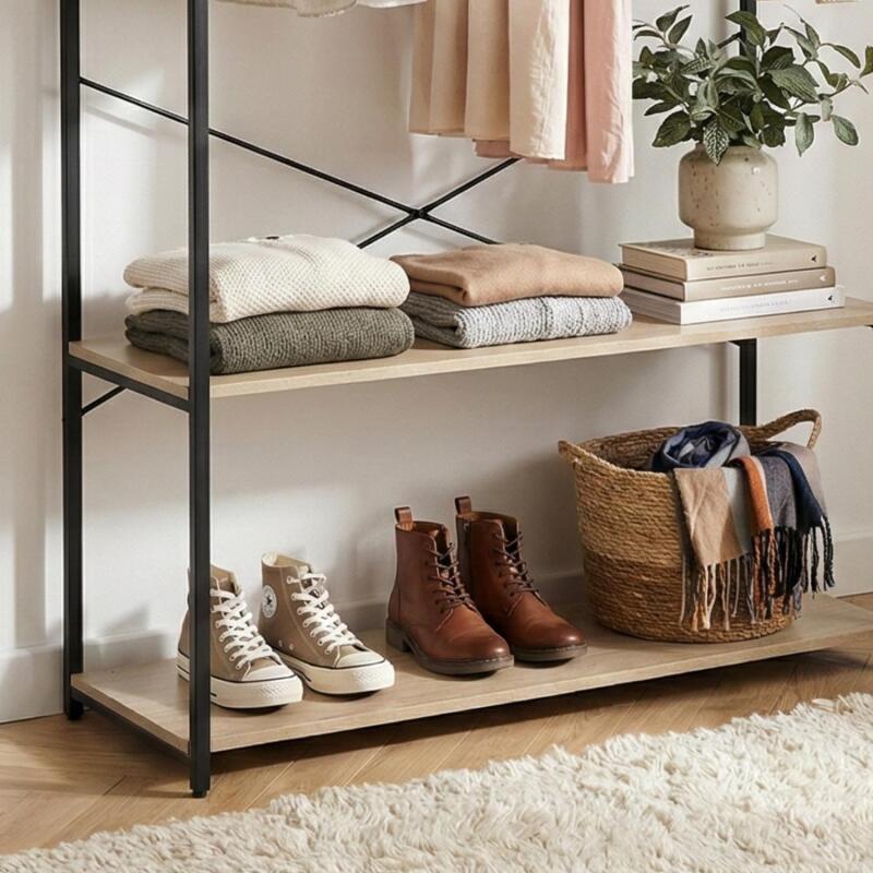 Portant vêtements en bois et métal 110x200cm