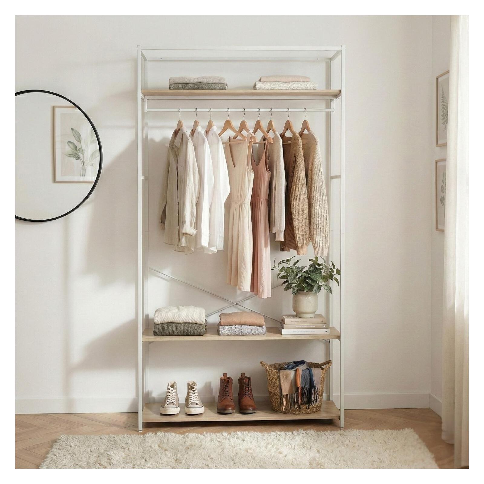 Portant vêtements en bois et métal 110x200cm