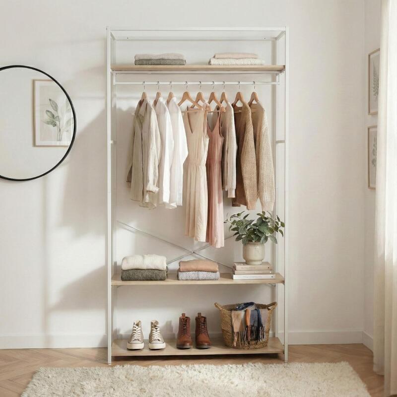 Portant vêtements en bois et métal 110x200cm