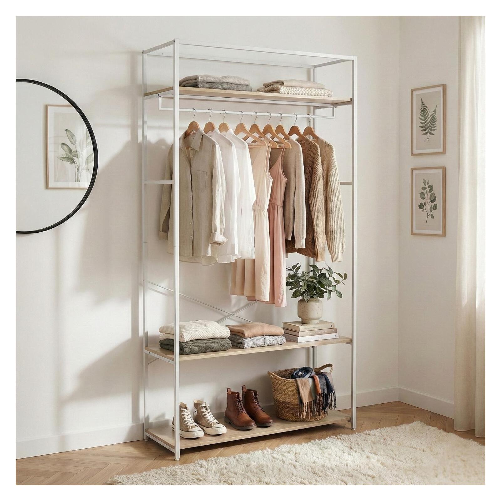 Portant vêtements en bois et métal 110x200cm