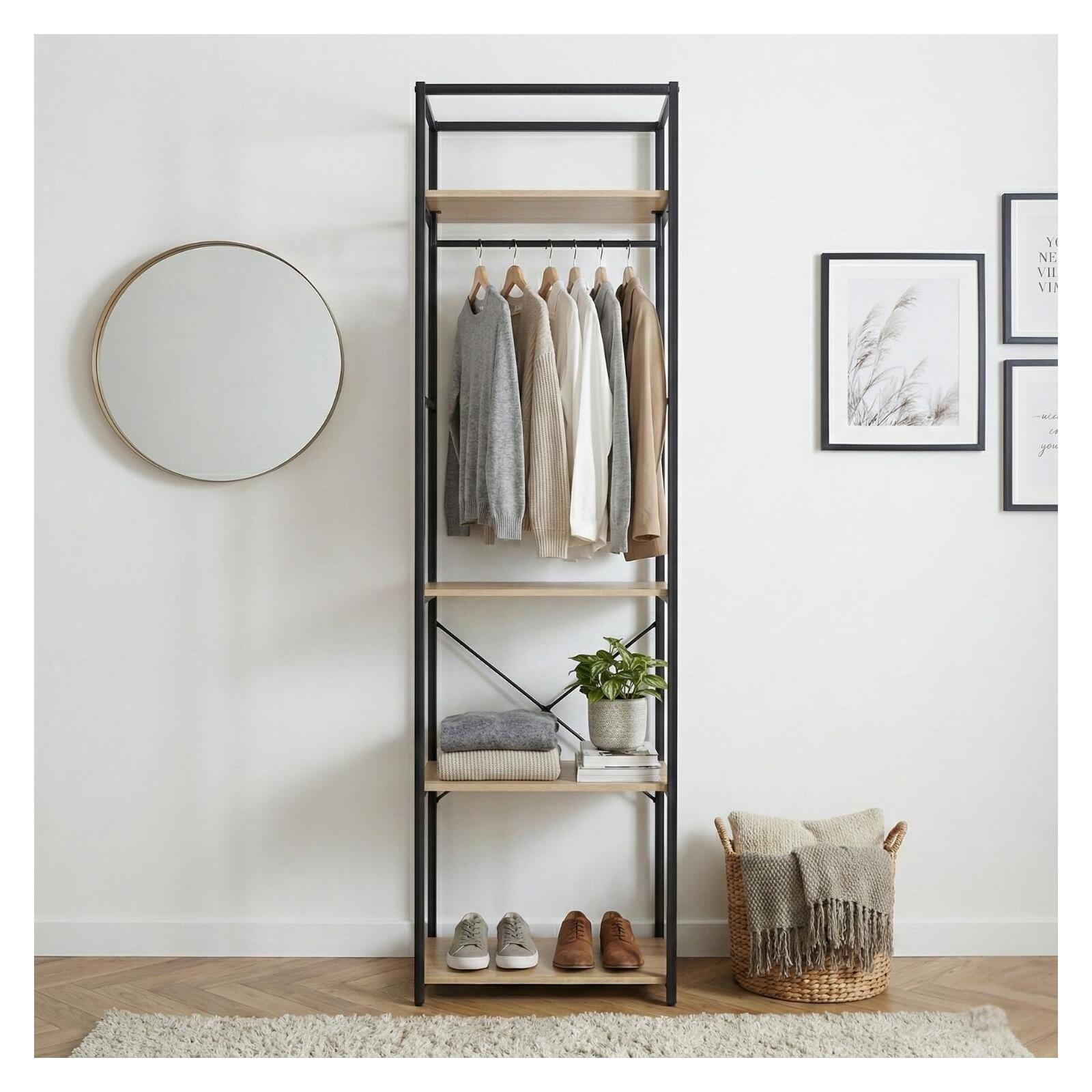 Portant vêtements en bois et métal 50x200cm