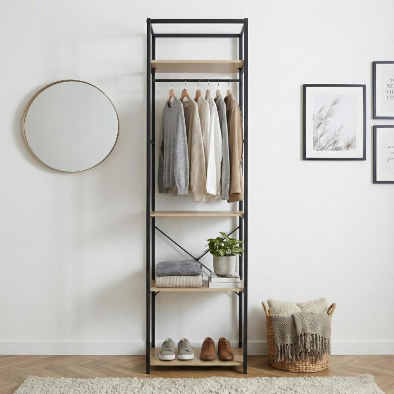 Portant vêtements en bois et métal 50x200cm