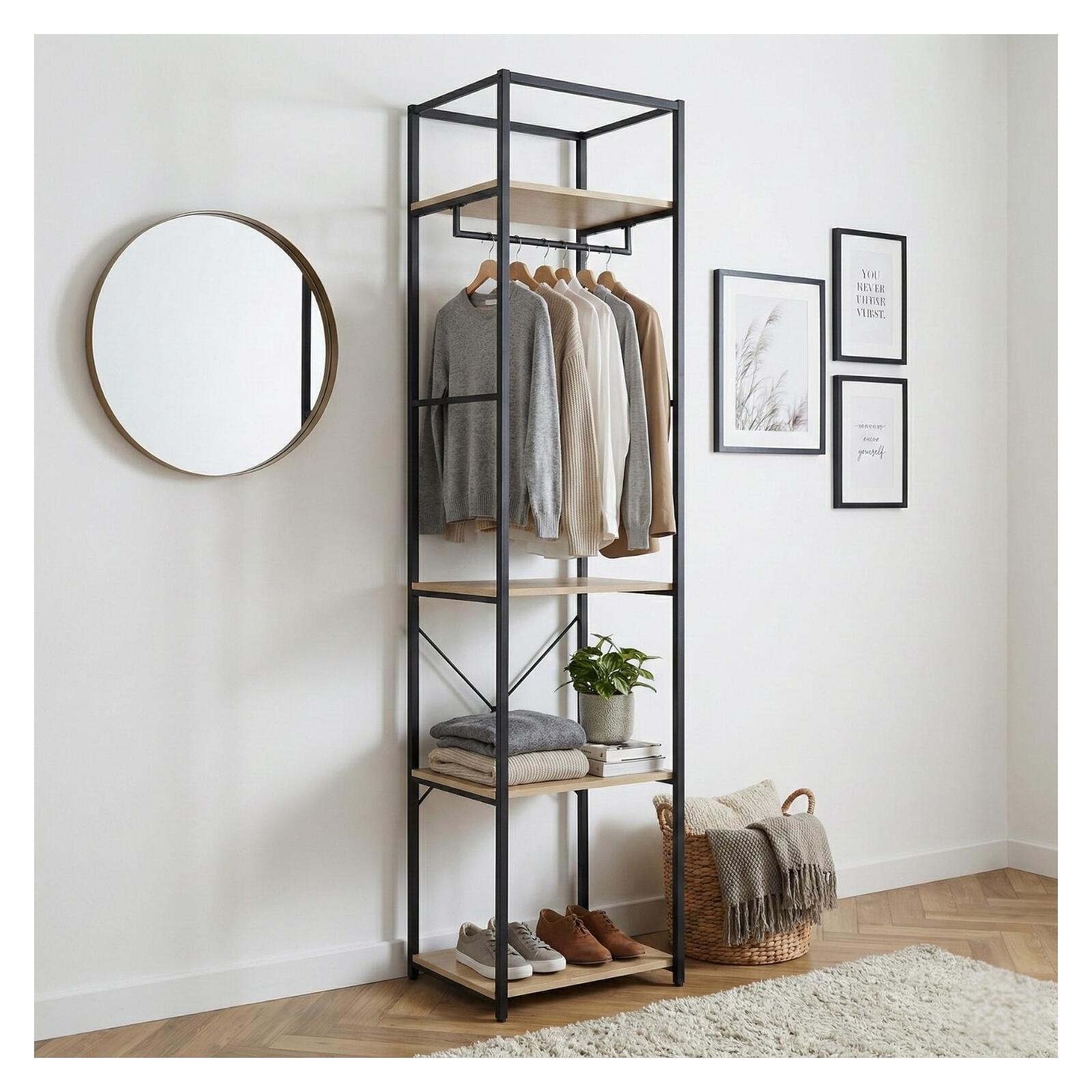 Portant vêtements en bois et métal 50x200cm