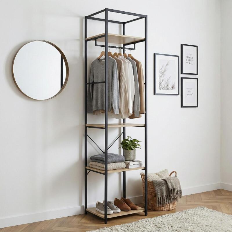 Portant vêtements en bois et métal 50x200cm