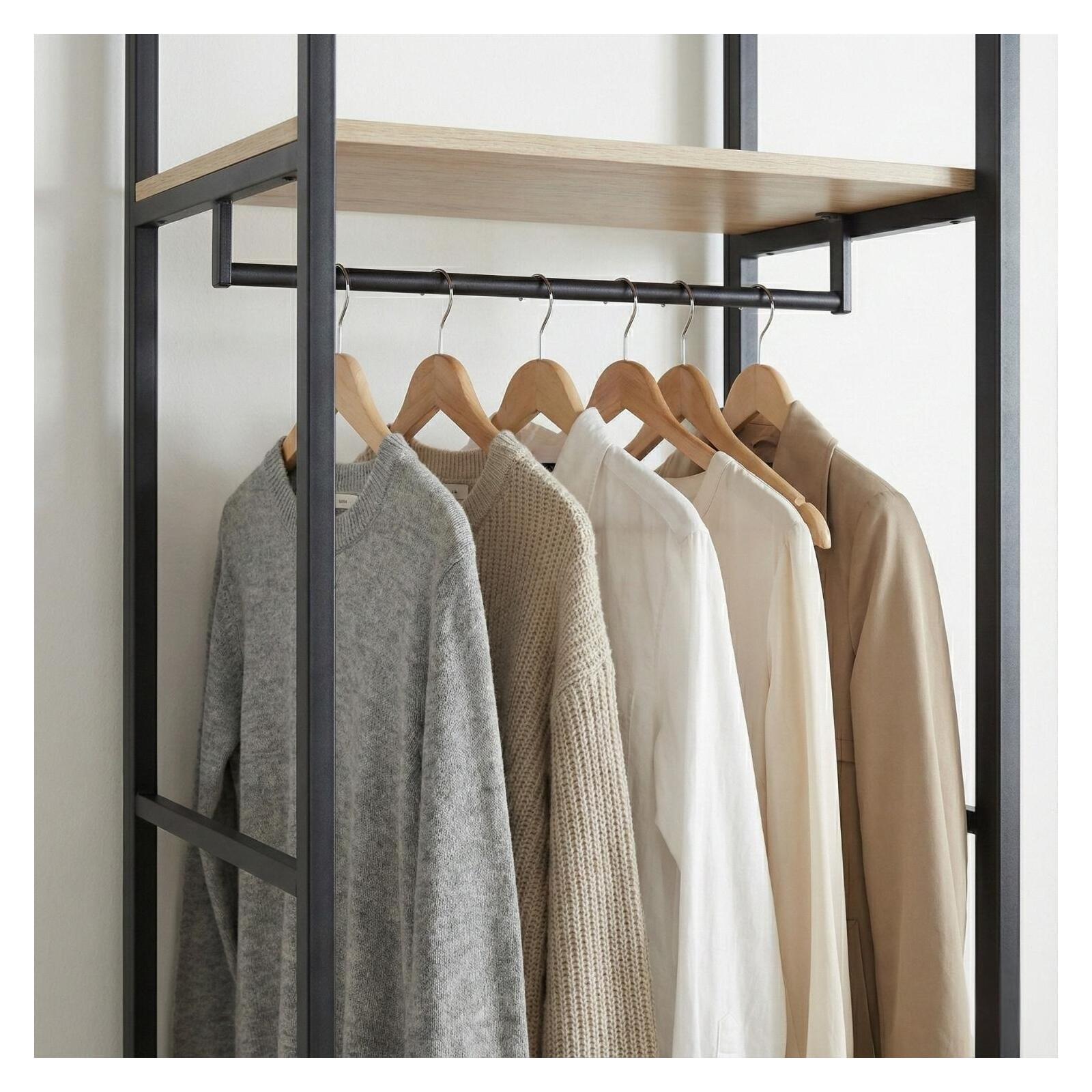 Portant vêtements en bois et métal 50x200cm