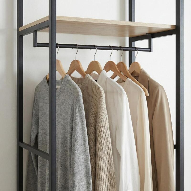 Portant vêtements en bois et métal 50x200cm