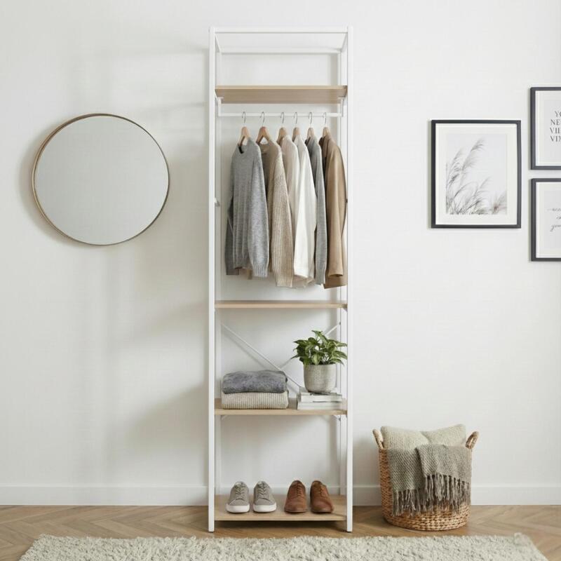 Portant vêtements en bois et métal 50x200cm