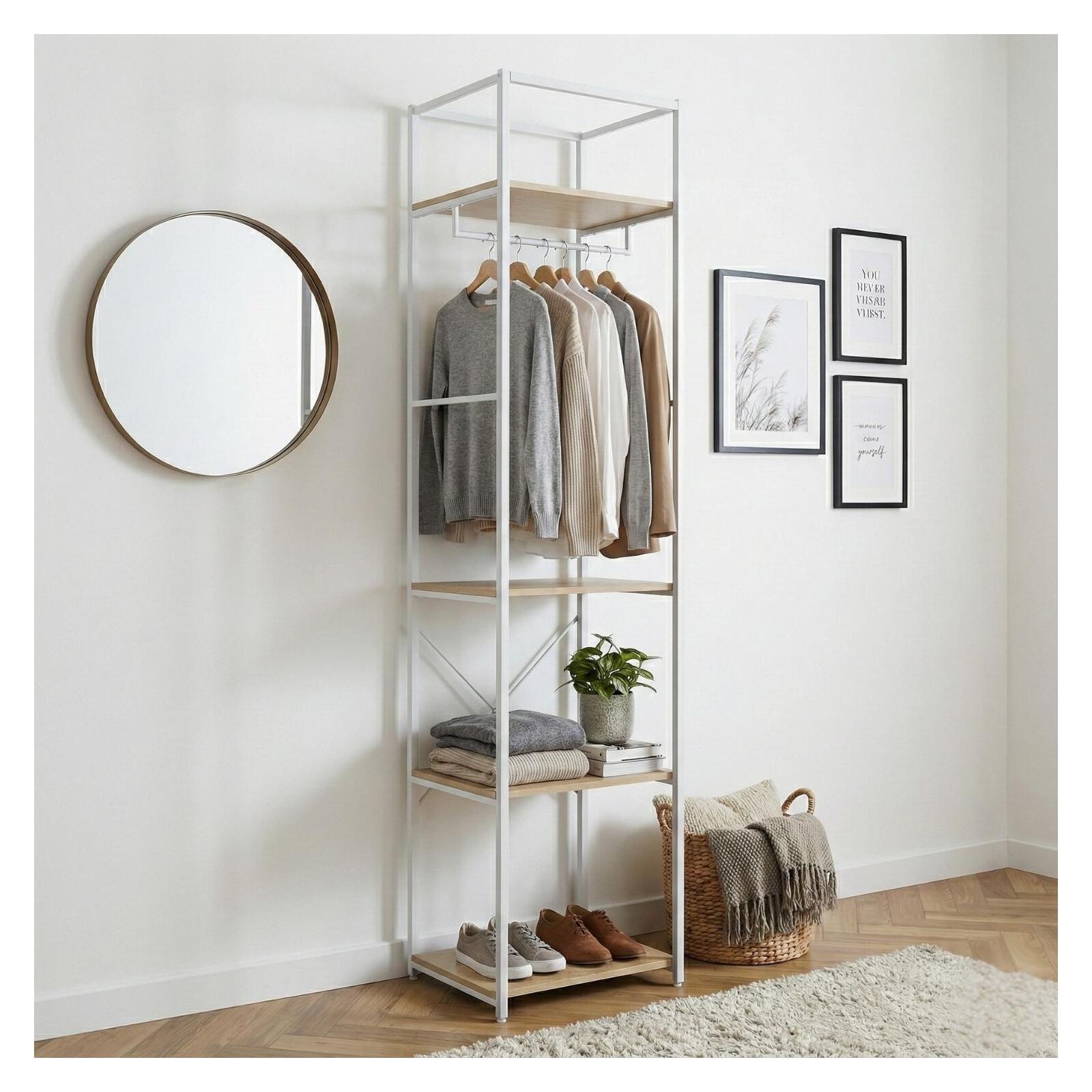 Portant vêtements en bois et métal 50x200cm