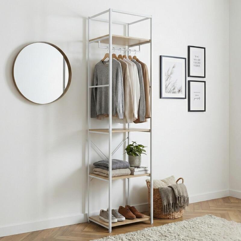 Portant vêtements en bois et métal 50x200cm