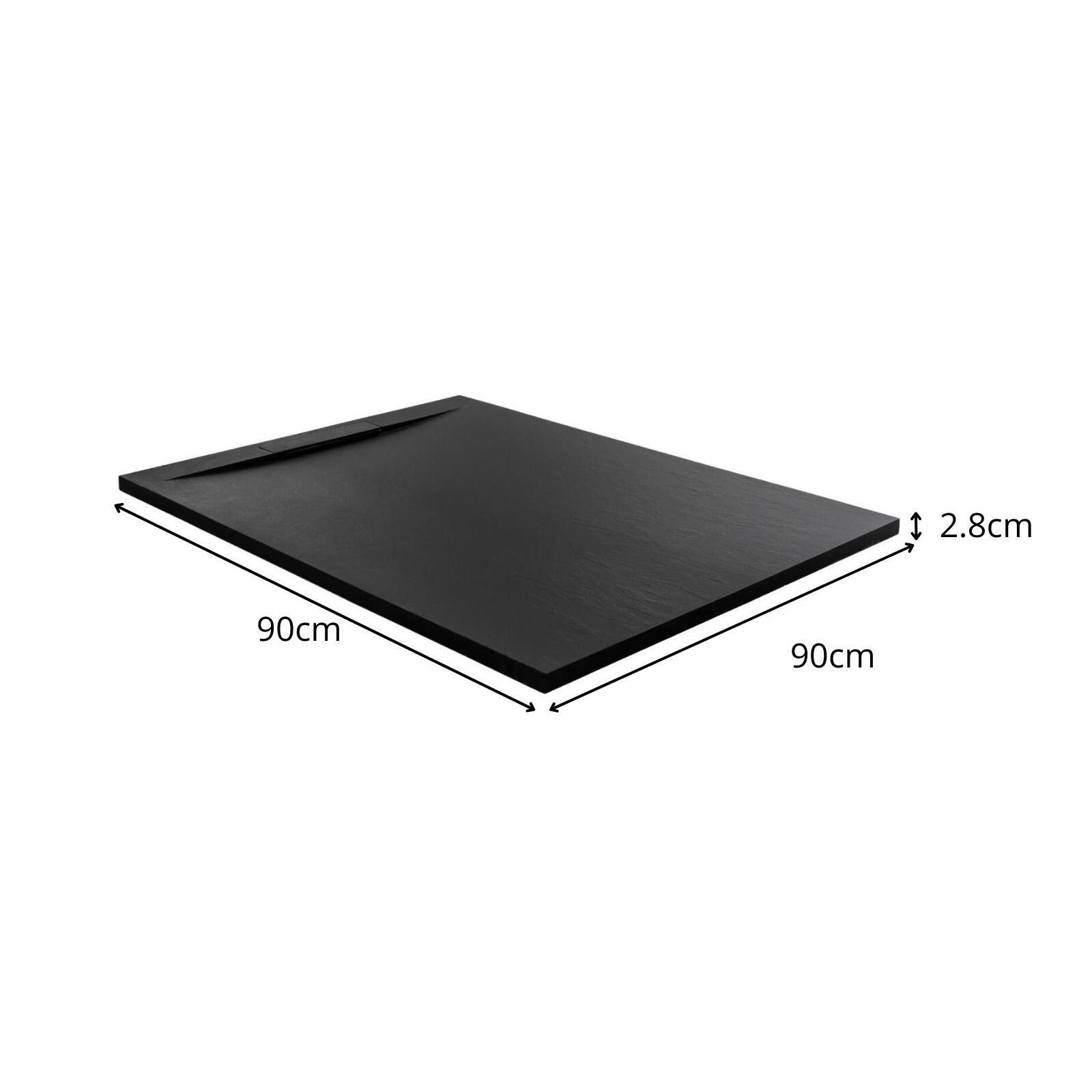 Receveur de douche aspect pierre extra-plat noir - Bonde incluse