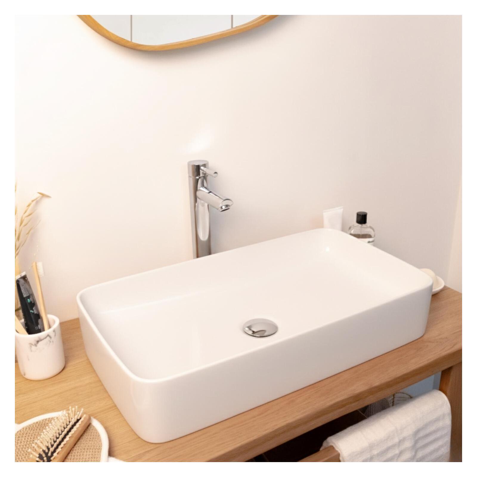 Vasque à poser rectangle en céramique blanche 60x37cm