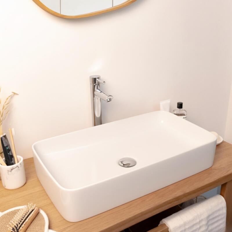 Vasque à poser rectangle en céramique blanche 60x37cm