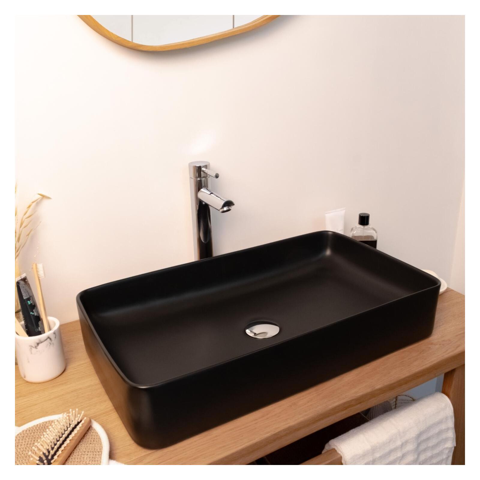 Vasque à poser rectangle en céramique blanche 60x37cm