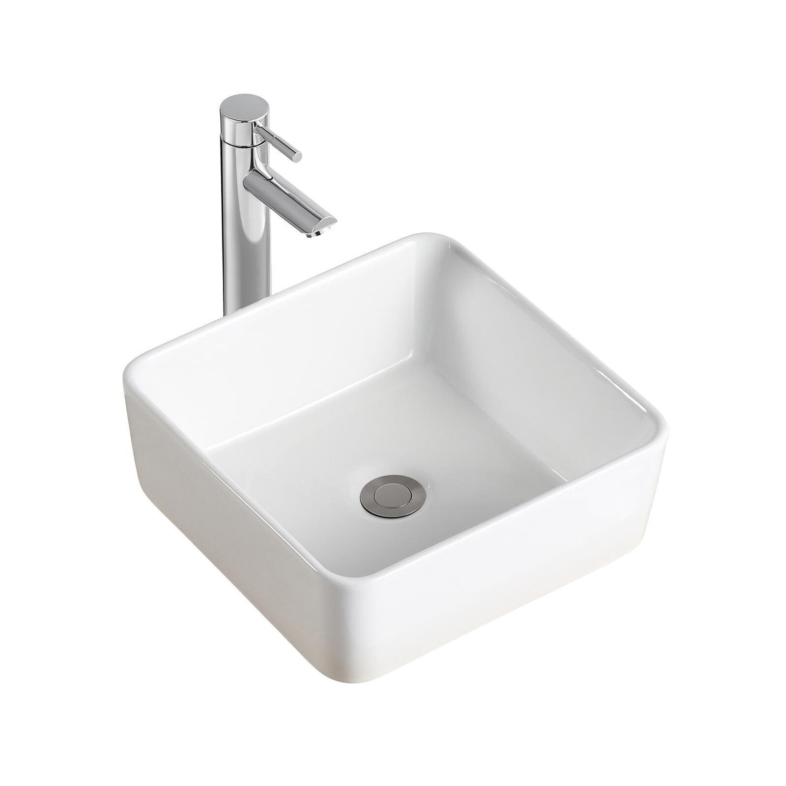 Vasque à poser carrée en céramique blanche 37cm