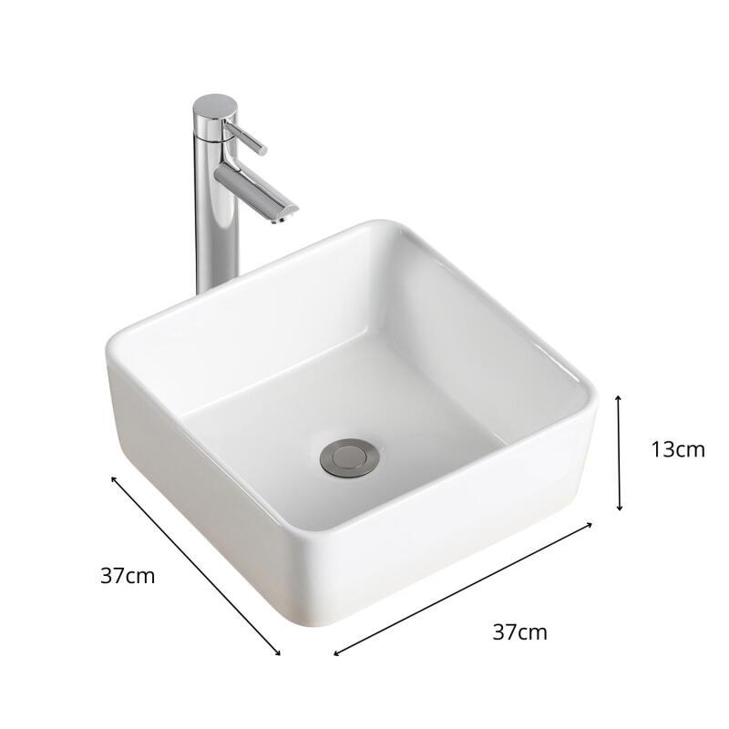 Vasque à poser carrée en céramique blanche 37cm