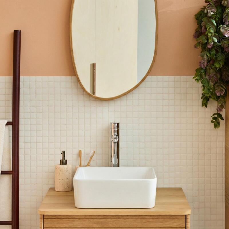 Vasque à poser carrée en céramique blanche 37cm