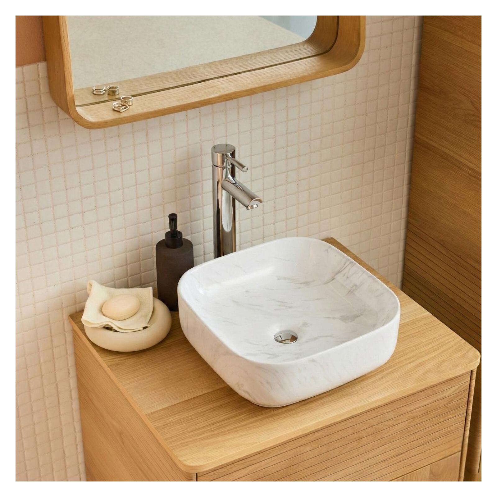 VASQUE LOU CARREE IMITATION MARBRE BLANC