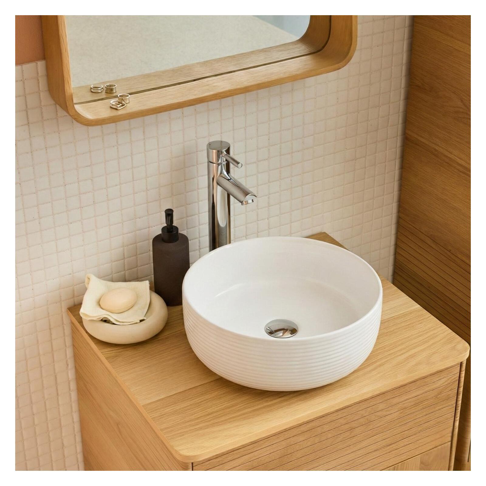 Vasque à poser ronde en céramique texturé blanc 36cm