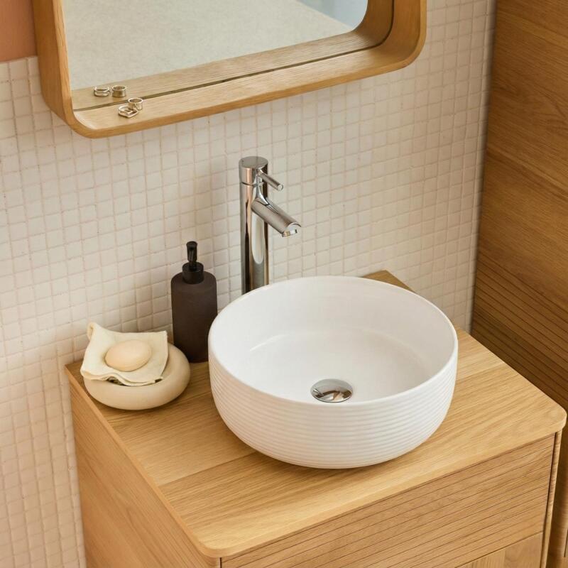 Vasque à poser ronde en céramique texturé blanc 36cm