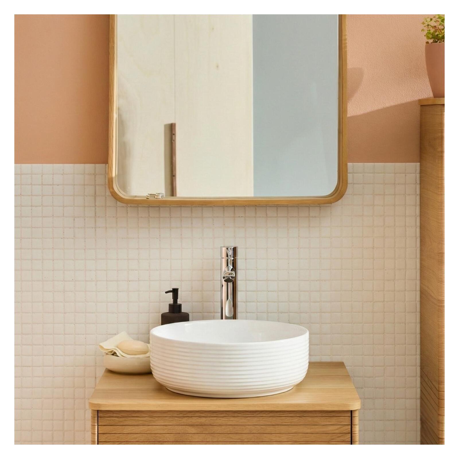 Vasque à poser ronde en céramique texturé blanc 36cm