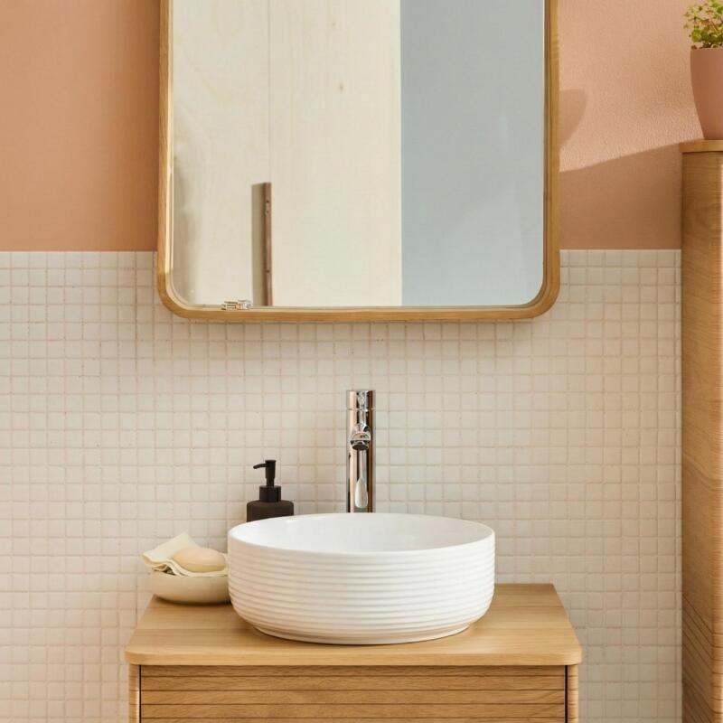 Vasque à poser ronde en céramique texturé blanc 36cm