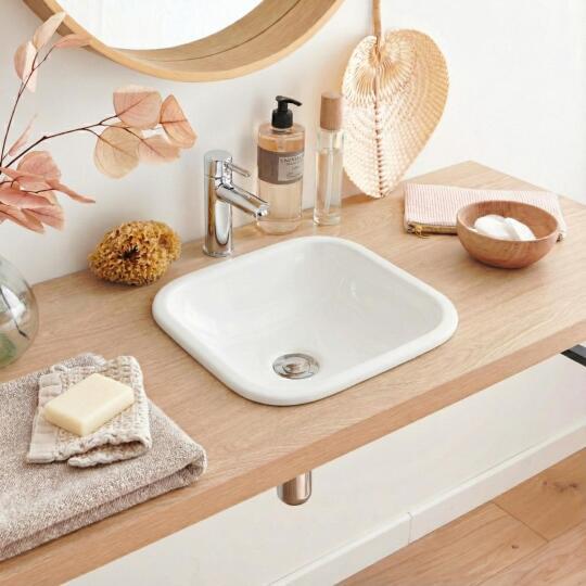 Vasque à encastrer carrée en céramique blanche 37cm