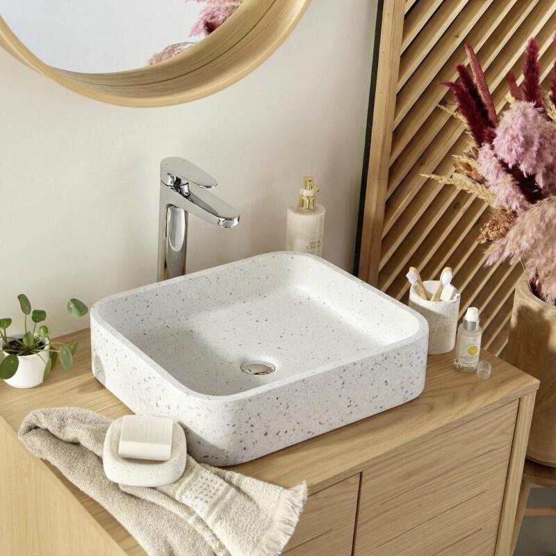 Vasque à poser rectangulaire en terrazzo 45x38cm