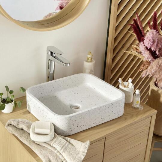 Vasque à poser rectangulaire en terrazzo 45x38cm