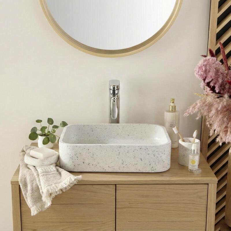 Vasque à poser rectangulaire en terrazzo 45x38cm