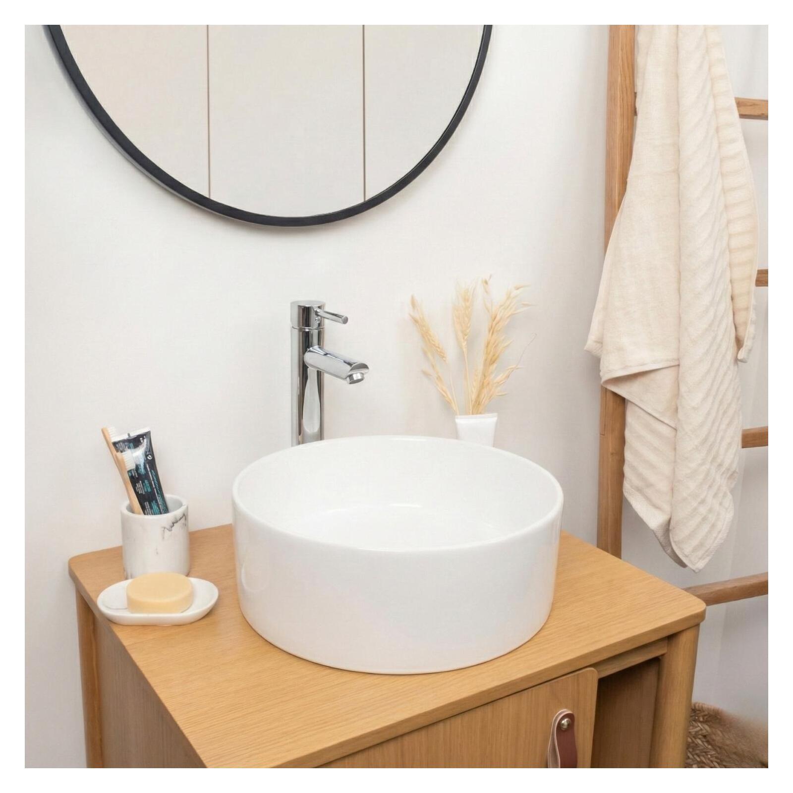 Vasque à poser ronde en céramique blanche 37cm