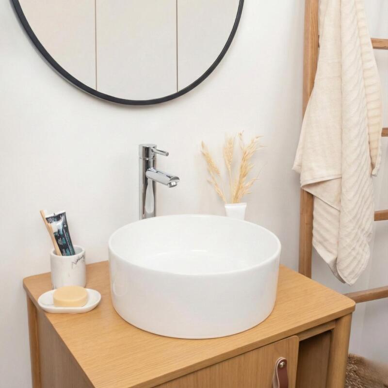 Vasque à poser ronde en céramique blanche 37cm