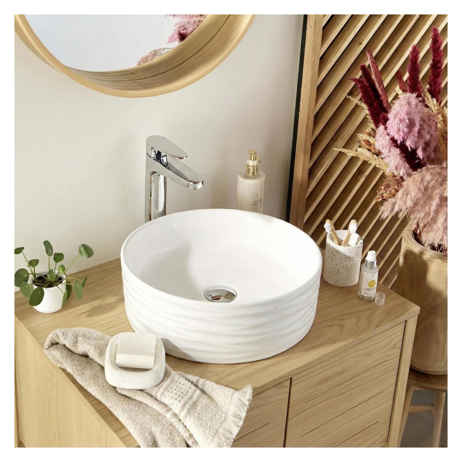 Vasque à poser ronde en céramique structuré blanche 36cm