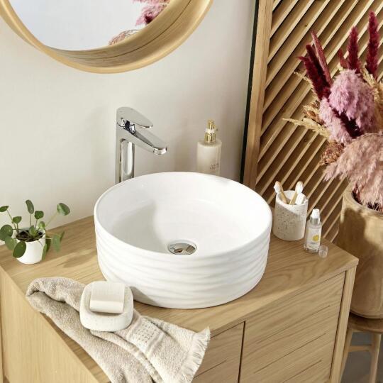 Vasque à poser ronde en céramique structuré blanche 36cm