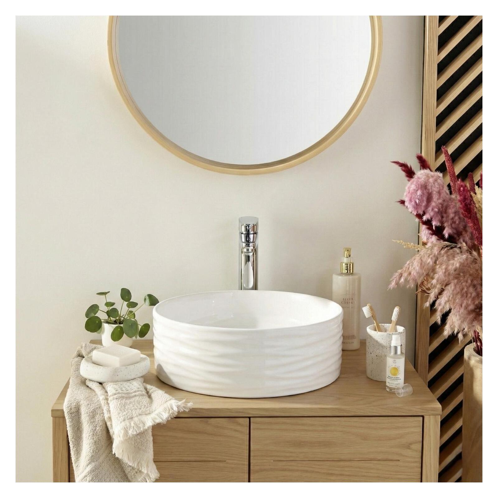 Vasque à poser ronde en céramique structuré blanche 36cm