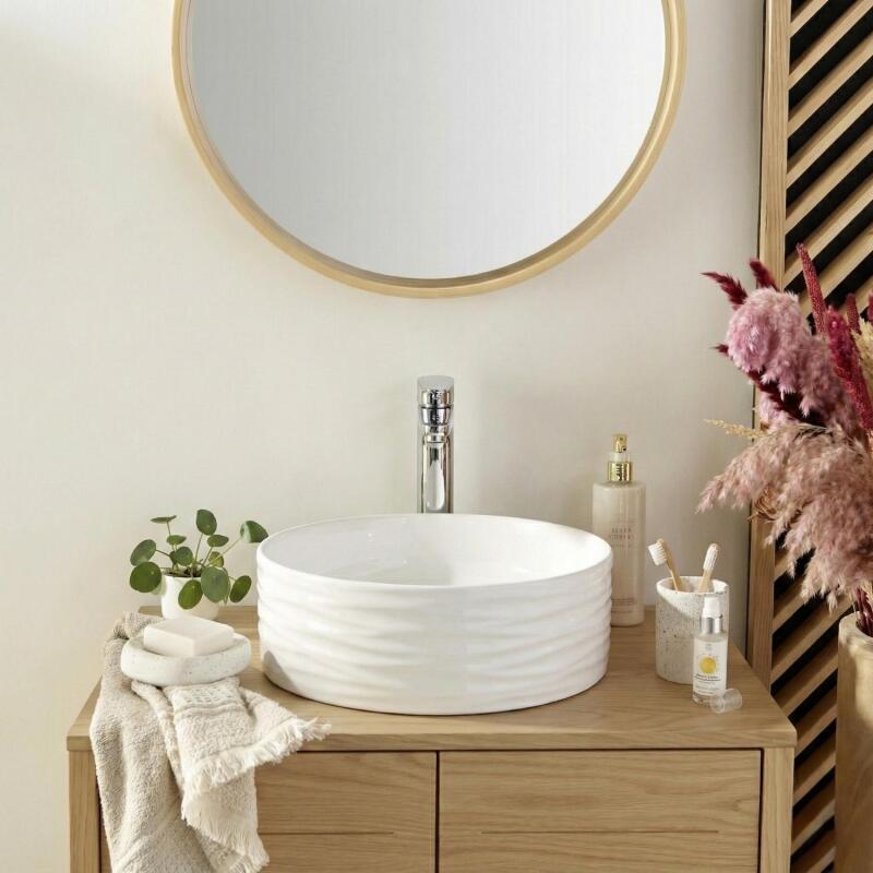 Vasque à poser ronde en céramique structuré blanche 36cm