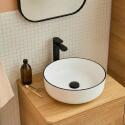 Vasque à poser ronde en céramique blanche et liseré noir 37cm