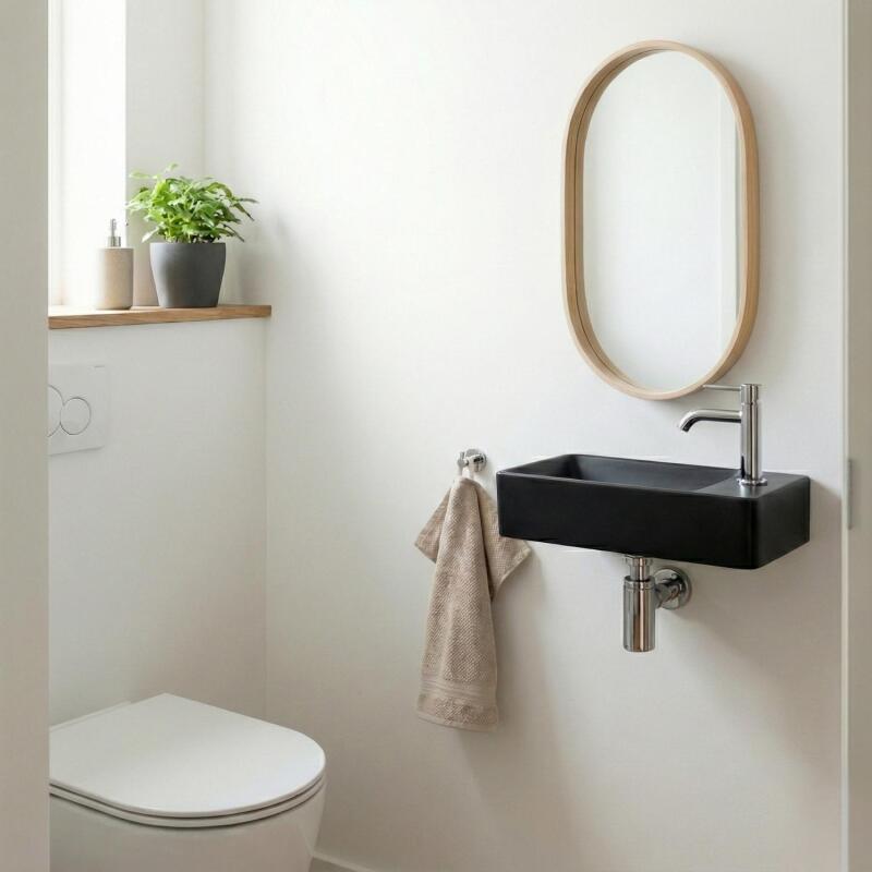 Vasque à suspendre ou à poser rectangulaire en résine noire 40x23cm